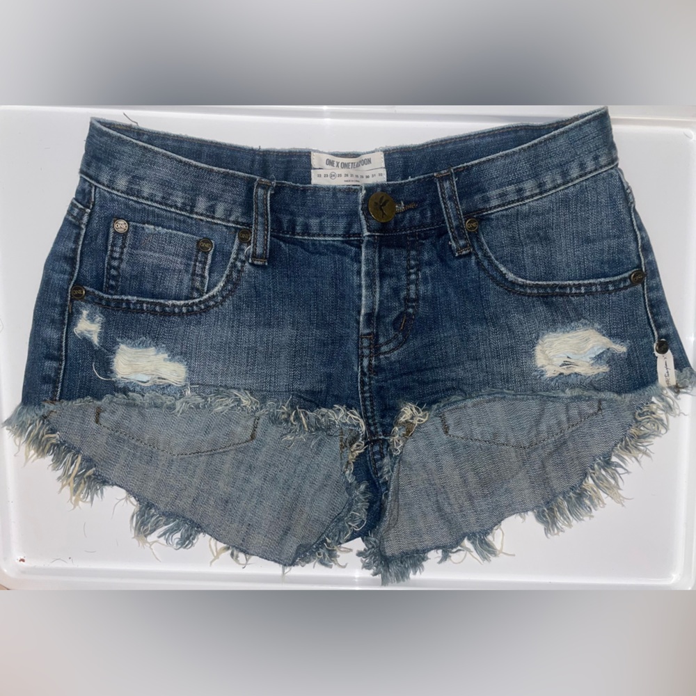 One Teaspoon X Free People Cowboy Bonitas Cut Off Denim Shorts Size 24